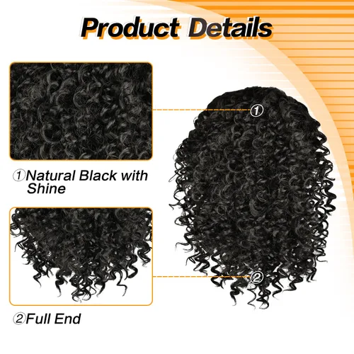 Vista 3 de PEACOCO Cola de caballo afro rizada con cordón para mujeres negras, extensiones de cola de caballo afro de 6 pulgadas, cabello sintético con 2 1b