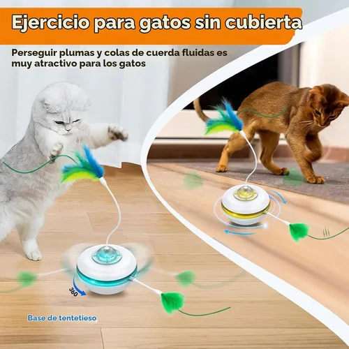 Vista 7 de Giociv Juguetes interactivos para gatos de interior, juguetes de ejercicio giratorio con base de plumas, modo de activación táctil, cubierta