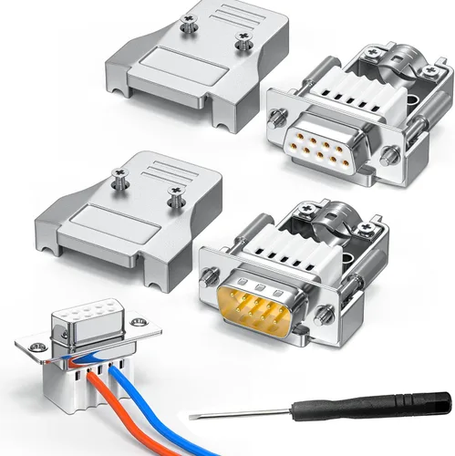Vista 13 de 2 adaptadores hembra DB9, fácil de usar, cable serie RS232/485, no necesita soldadura, conectores serie DB9 con pernos, tuercas, tubos traseros