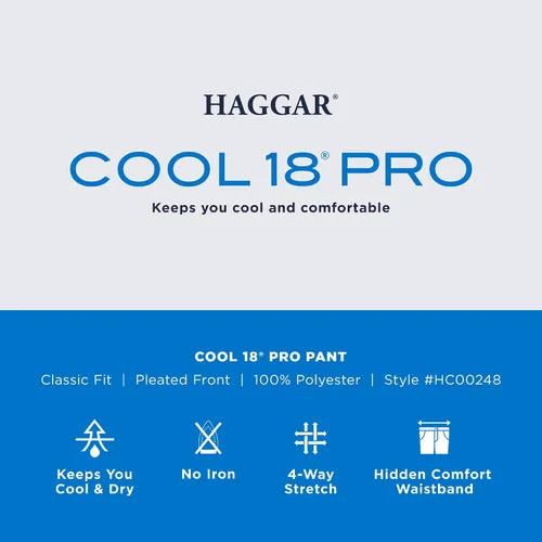 Vista 5 de Haggar Cool 18 Pro para hombres - Pantalón de ajuste clásico, con plisado frontal y cintura expandible oculta, tallas regulares y grandes y altas