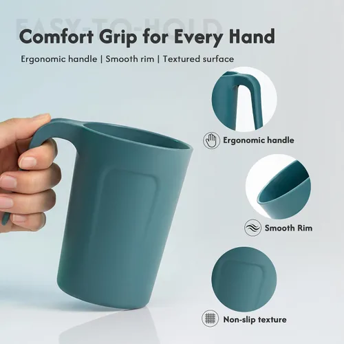 Vista 4 de zoeynex Vasos de plástico reutilizables (12 onzas) – Juego de 4 tazas de café de plástico irrompibles con asas Apto para lavavajillas y microondas