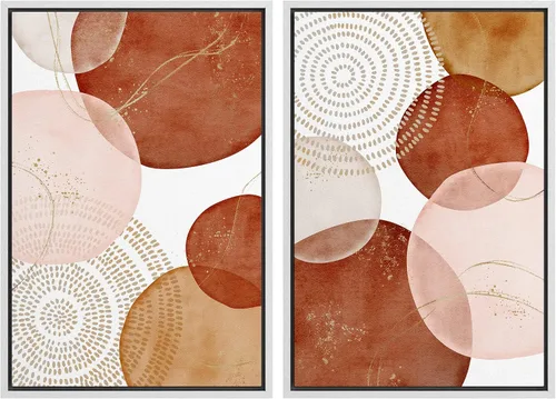Vista 57 de SIGNFORD Lienzo enmarcado para pared, juego de arte geométrico retro de mediados de siglo, plantas forestales, ilustraciones con formas abstractas