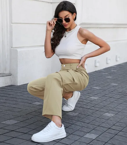 Vista 6 de ETOSELL Pantalones cargo de cintura alta para mujer, pantalones casuales de pierna ancha, elásticos, Y2K Streetwear con 6 bolsillos