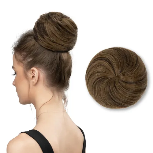 Vista 30 de SARLA Extensiones de moño de pelo falso para mujer, sintético, recogido, con cordón, moño de ballet, piezas de cabello color castaño medio Castaño
