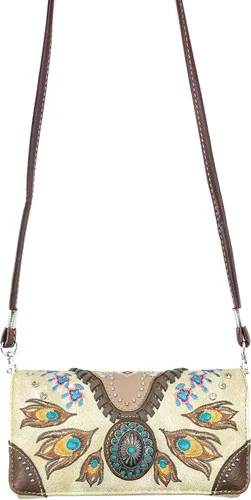 Vista 3 de Zelris Turquesa Concho Peacock Feather Mujeres Crossbody Muñeca Trifold Wallet