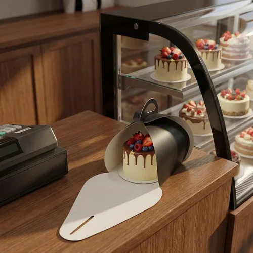 Vista 4 de Restaurantware Ingenero - Cajas para pasteles de 6.5 pulgadas con asas, 100 loncheras con asa integrada, forro resistente a la grasa para postres