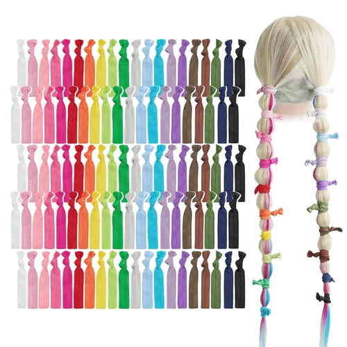 Vista 22 de MEEDEE Paquete de 100 lazos para el cabello, color negro, sin pliegues, nudos suaves para mujeres, sin daño, adecuado para colas de caballo, yoga