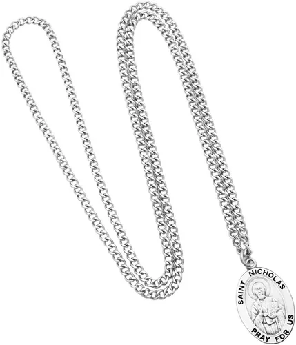 Vista 3 de Rosemarie Collections Colgante de medalla religiosa de San en cadena de acero inoxidable sin clase, con biografía y carpeta de imágenes, 24 pulgadas