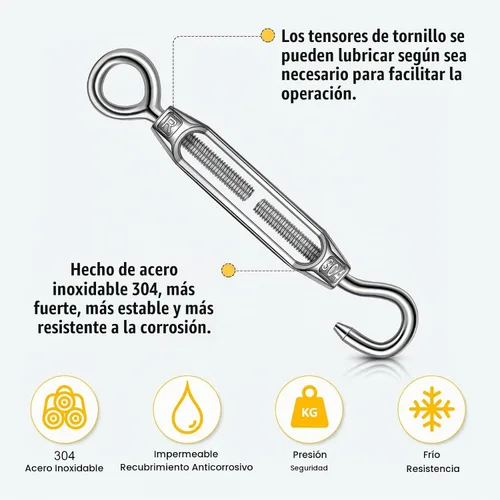 Vista 3 de Gisafai 32 tensores de gancho y ojo para cables, tensión de cuerda de alambre, gancho de tensor de acero inoxidable 304 resistente para valla