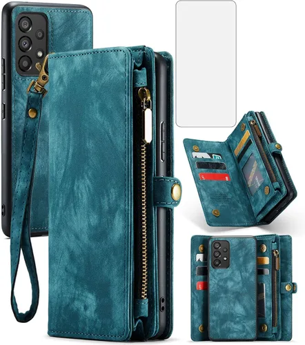 Vista 9 de Asuwish Funda de teléfono para Samsung Galaxy A53 5G 2022 con cierre de cremallera, funda desmontable con protector de pantalla de vidrio templado
