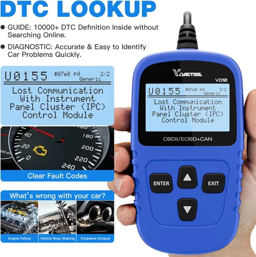 Vista 5 de VDIAGTOOL VD10 Escáner OBD2 Lector de Códigos Herramienta de Diagnóstico Automotriz Lector de Códigos de Falla del Motor para Apagar CEL con Freeze