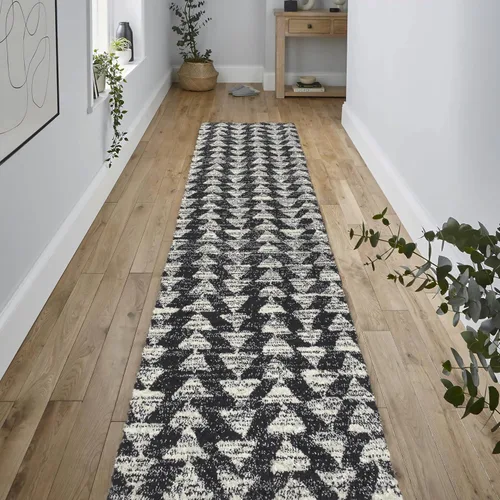 Vista 4 de JONATHAN Y Aisha - Alfombra geométrica triangular marroquí negra/crema, 2x8, contemporánea, moderna, fácil de limpiar para sala de estar