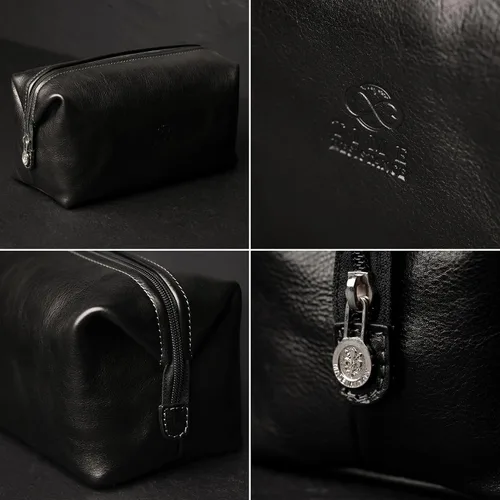 Vista 5 de Time Resistance Bolsa de Aseo de Cuero Estuche de Cosméticos Kit Dopp Elegante Italiano, Negro, Classic