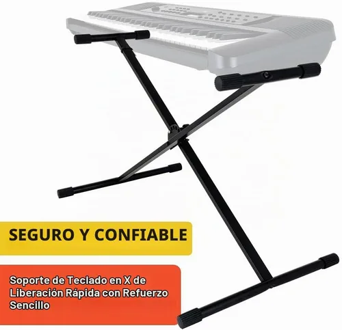 Vista 3 de Stage Rocker - Soporte plegable clásico estilo Single-X para teclado y piano digital, ancho y altura ajustables, duradero y resistente, fácil