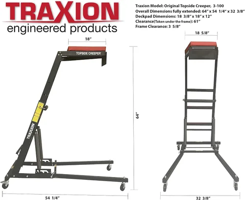 Vista 2 de Traxion 3-100 camilla automotriz con extremo plegable superior, Rojo y Negro