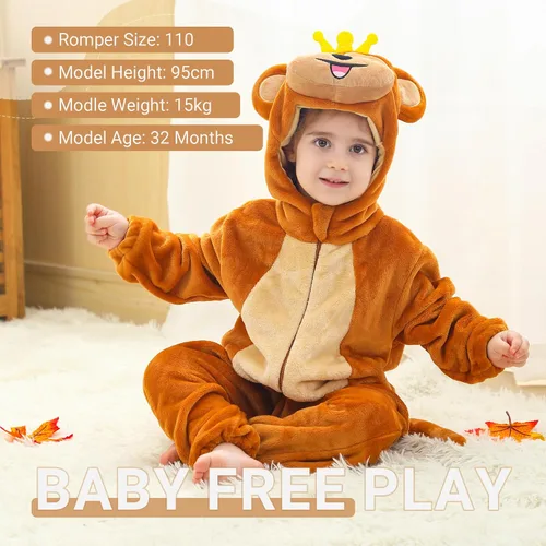 Vista 6 de Disfraz infantil de Halloween para cosplay, traje de animal con capucha para niños Mono