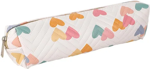 Vista 9 de Pequeña bolsa de lápiz lindo maquillaje corazón pluma bolsa mujer oficina papelería Comestic bolsa Azul