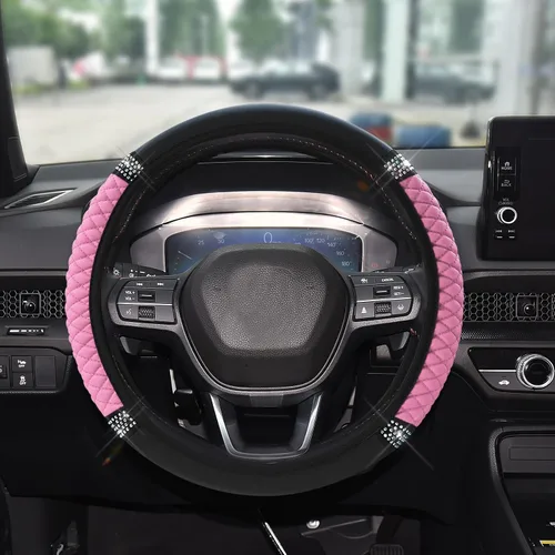 Vista 14 de Funda de Volante de Cuero Suave con Brillos, 15 Pulgadas, con Diamantes de Imitación Coloridos, Protector de Volante Elástico Automático