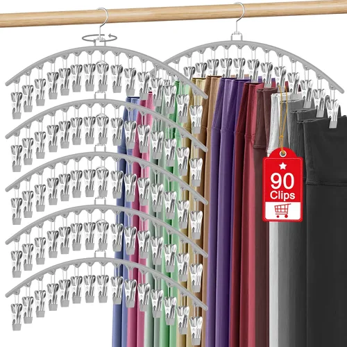 Vista 9 de Paquete de 3 organizadores de leggings para colgar en el armario, perchas para pantalones con clips con capacidad para 45 leggings, pantalones