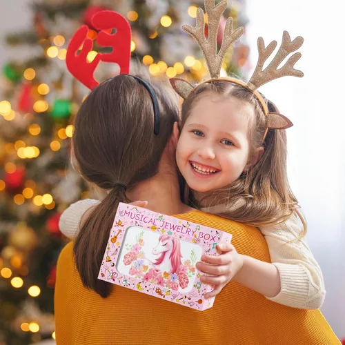 Vista 6 de Taduoduo Joyero musical para niñas, organizador con juego de joyas, diseño de flores y unicornio, caja de música, regalo ideal para niñas