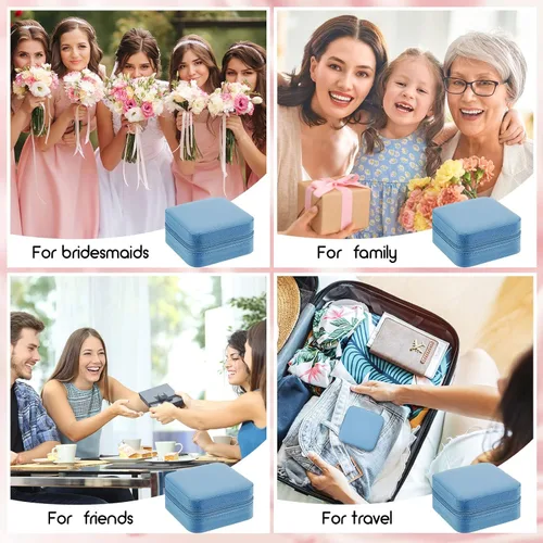 Vista 7 de Taiyin Joyero de viaje, organizador de viaje, pequeño joyero, cajas de regalo de dama de honor, mini caja organizadora de almacenamiento, Azul