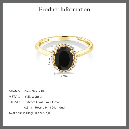 Vista 6 de Gem Stone King Anillo de compromiso de oro amarillo de 10 quilates con ónix negro y diamantes para mujer