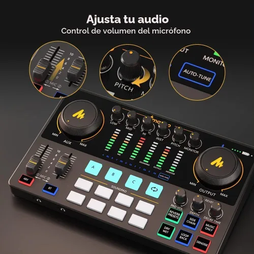 Vista 5 de Interfaz de audio con micrófono de condensador XLR, equipo de podcast-MAONO-MaonoCaster-todo en uno, con preamplificador de micrófono premium