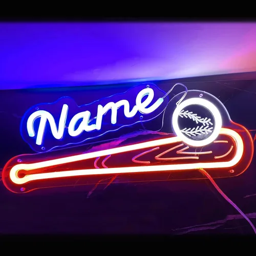 Vista 4 de Letreros de neón de nombre personalizado para béisbol, lámpara LED de neón de nombre de jugador de béisbol personalizada y estética hecha a mano