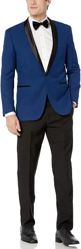 Vista 11 de Traje de esmoquin formal de dos piezas clásico y ajustado para hombre Cuello de chal ajustado negro