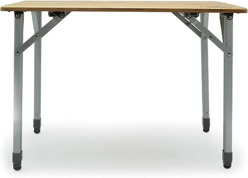 Vista 5 de Camco Mesa de camping plegable de bambú con patas de aluminio, parte superior de bambú natural mide 25 ½ x 19 ¾ pulgadas y soporta hasta 85 libras