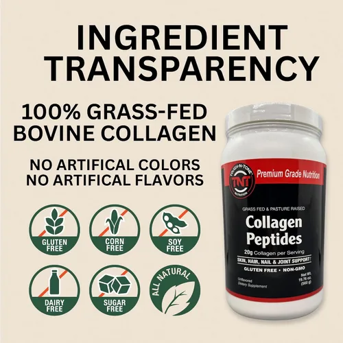Vista 5 de TOUGH-N-TONE Polvo de péptidos de colágeno - Alimentado con pasto, 9.88 oz 0.71 oz de proteína por porción, sin sabor, sin OMG, sin gluten, sin