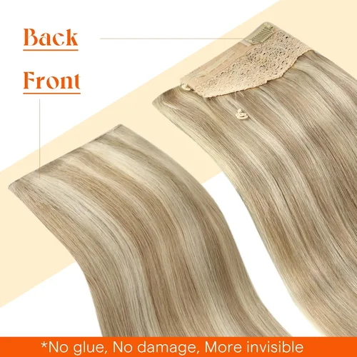 Vista 8 de Sunny - Extensiones de cabello humano real, con cable/hilo y clips ajustables, aplicación invisible, 2.82 onzas, 12 pulgadas, color rubio cenizo