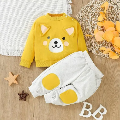 Vista 9 de Ropa para bebé niño pequeño, conjuntos de otoño e invierno, sudadera de manga larga con oso y pantalones, conjunto de 6 meses a 2 años