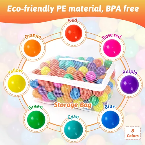 Vista 3 de Markdang 170 bolas de plástico a prueba de aplastamiento de 2.1 a 2.2 pulgadas para bebés y niños pequeños, 8 colores brillantes con bolsa