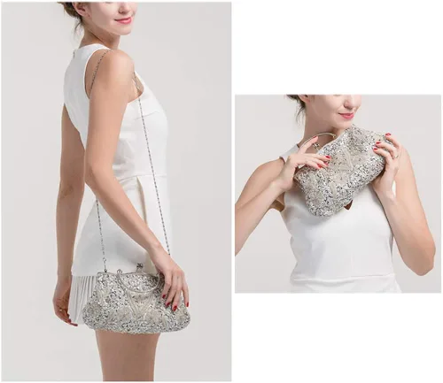 Vista 7 de TOTZY Bolsos de noche de lentejuelas rebordeadas 1920s bolso de embrague de boda fiesta noche monedero