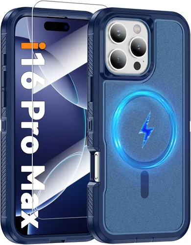 Vista 11 de Funda magnética para iPhone 13/iPhone 14 [compatible con Magsafe] [protector de pantalla de vidrio] [protección de grado militar de doble capa]