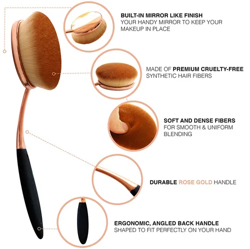 Vista 3 de Yoseng - Brocha ovalada para maquillaje, cepillo de base grande, cepillos de maquillaje, aplicación rápida y sin defectos de base líquida, crema
