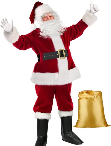 Vista 2 de PrettyQueen Disfraz de Papá Noel para hombres, traje profesional de Papá Noel, para adultos, hombres, disfraz de Papá Noel, de lujo, 9 piezas