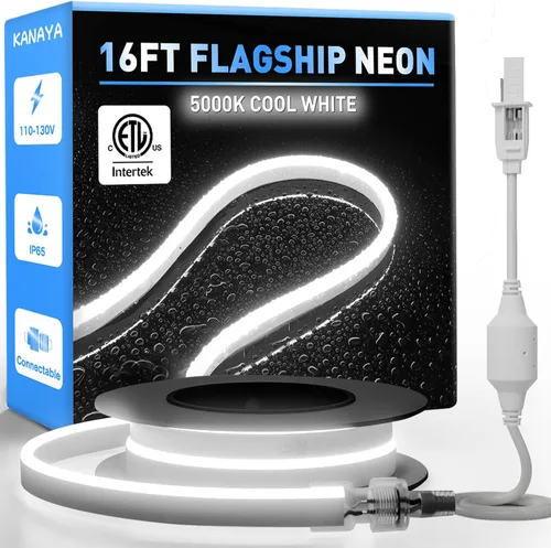 Vista 19 de KANAYA Luz de cuerda LED de neón de 16 pies con certificación ETL, CA 110V-120V conectable cortable iluminación IP65 impermeable, para decoración