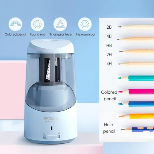 Vista 2 de M&G Sacapuntas eléctrico azul, sacapuntas automático portátil para lápices de colores, parada automática, súper afilado y rápido, funciona con USB