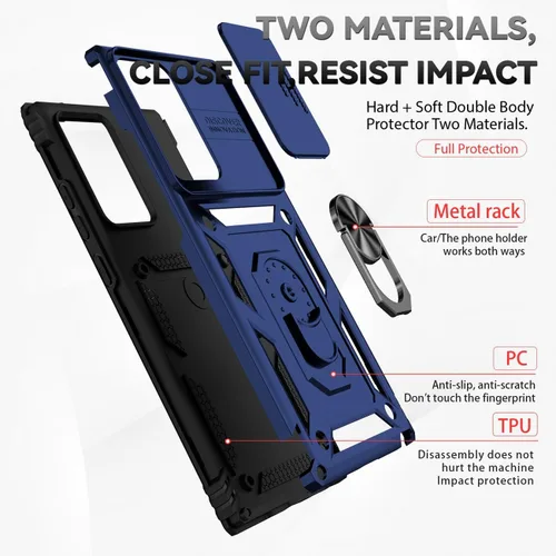 Vista 3 de Funda para Galaxy Note 20 Ultra/Samsung Note 20 Ultra N986U con protector de pantalla de vidrio templado y cubierta de cámara deslizante, anillo