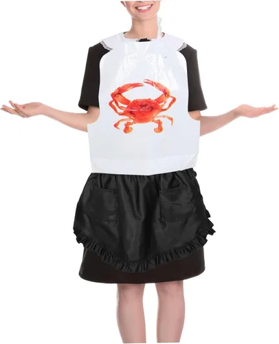 Vista 5 de Divertidos delantales desechables versátiles con temática de cangrejo, 100 baberos para fiestas de hervir mariscos, Rojo