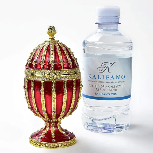 Vista 4 de KALIFANO Red Faberge Egg - Joyero con cristales Swarovski y piedras preciosas hechas para almacenamiento, organización y exhibición, hecha a mano