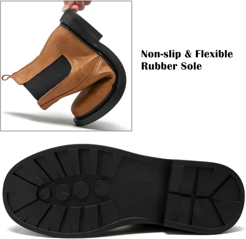Vista 5 de DADAWEN Botas Chelsea de combate para mujer con elástico a la moda, puntera redonda, botines cómodos para mujer