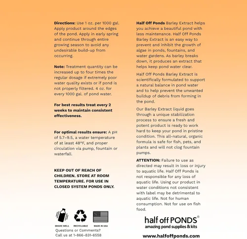 Vista 2 de HALF OFF PONDS Tratamiento de agua Extracto de cebada - Fórmula concentrada 16 oz. Botella - H2OP-BE016OZ