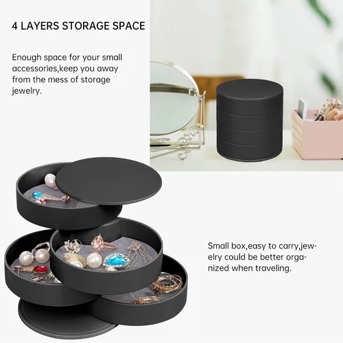 Vista 4 de Unaone Organizador de joyas, caja de almacenamiento de joyería giratoria de 4 capas para mujeres y niñas, pequeña caja de joyería de acrílico