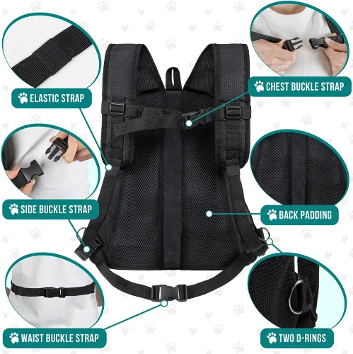 Vista 5 de PetAmi Mochila transportadora de pecho ajustable para perros y gatos, ventilada para senderismo, campamento y viajes, máximo 10 libras, negro