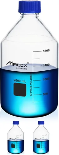 Vista 8 de Botellas redondas de vidrio de 34 onzas (33.8 fl oz), botella de vidrio de borosilicato resistente con tapa de rosca GL45, paquete de 2