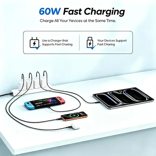 Vista 9 de Cable USB C a USB C de 6 pulgadas, paquete de 20 cables cortos USB-C de Negro