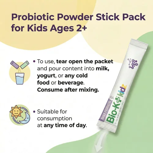 Vista 7 de Bio-K+ Kidz - Polvo probiótico para niños con vitamina D3, estable en el estante, sin OMG, sin gluten, 28 paquetes de una sola porción